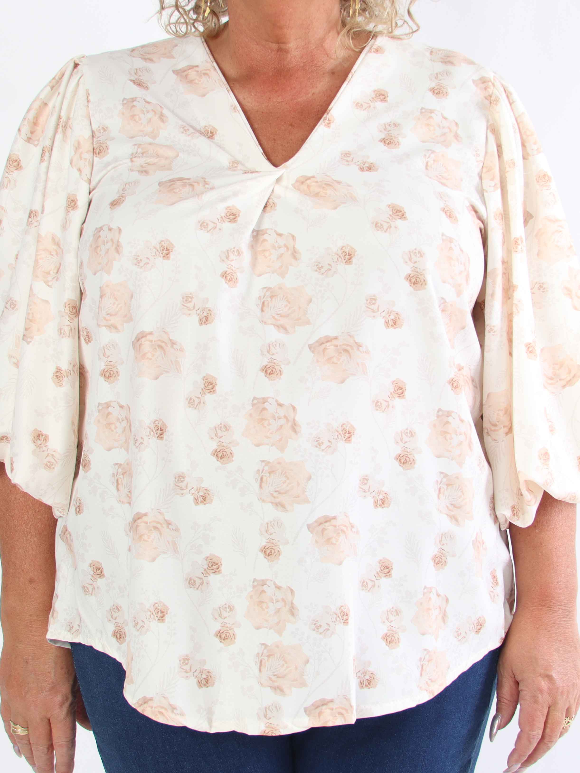 Lenora - Blommig plus size-tunika med puffärmar